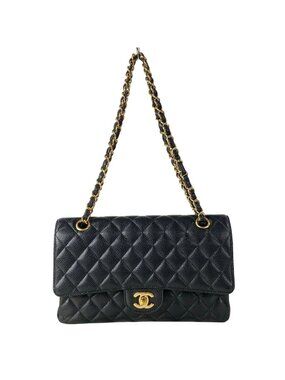Chanel Shoulder Bag Double Flap Quilted Black Gold Chain